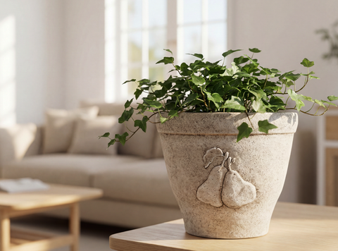 7.5" Cota Pear Pot Ivory Embossed Indoor Outdoor Planter