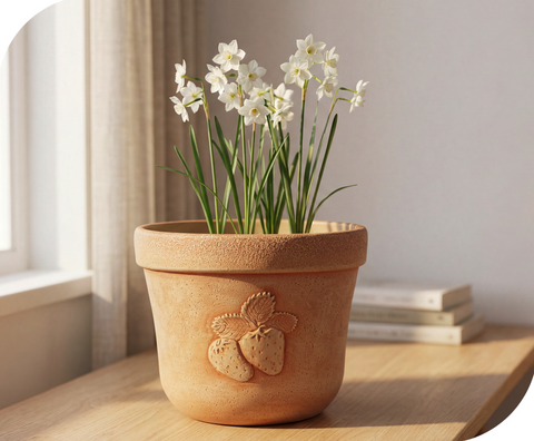 7" Cota Strawberry Pot Ivory Embossed Indoor Outdoor Planter
