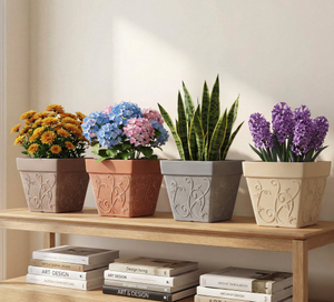 10" Perilla Square Pot Red 3D Embossed Flower Planter