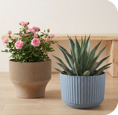 Yuxuan Pot 290 Blue Vertical Texture Indoor Outdoor Planter