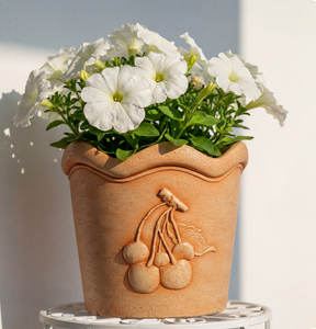 8.5" Cota Cherry Pot Dark Brown Embossed Indoor Outdoor Planter